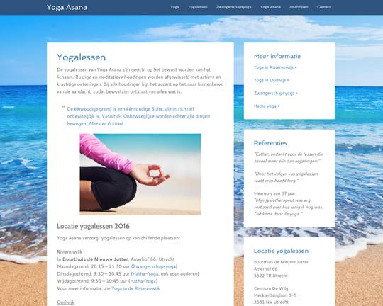 Website van Yoga Asana, yogacentrum in Utrecht