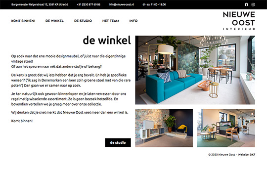 Website van Nieuwe Oost, interieurwinkel in Utrecht
